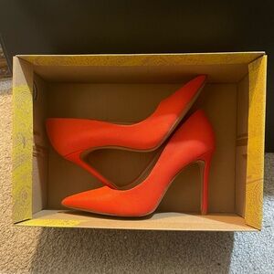 Bright Orange Pointy Toe Heels